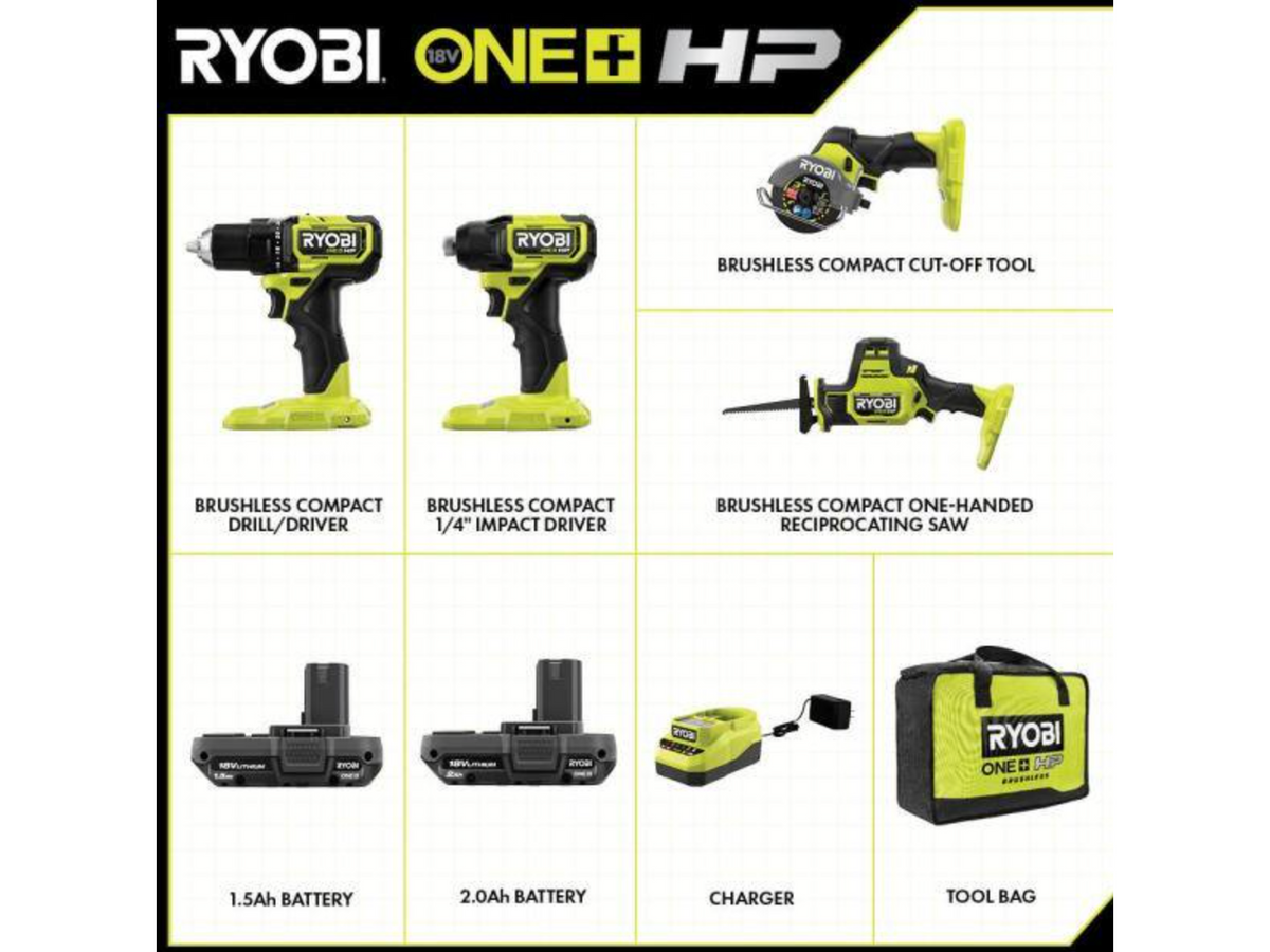 18V Compact Brushless 4-Tool Combo Kit Image 2