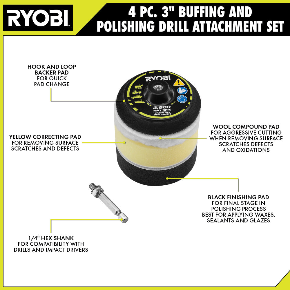4 PC. 3" Buffing and Polishing Drill Attachment Set Image 3