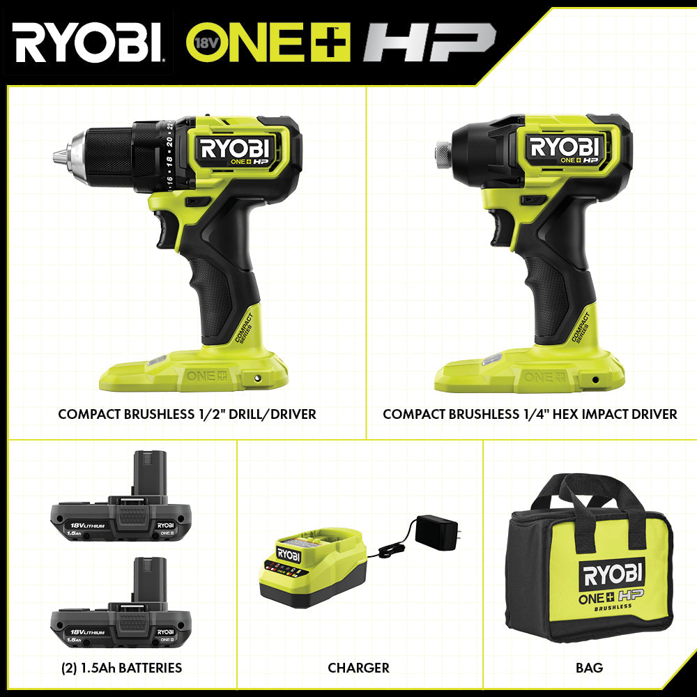 18V ONE+ HP COMPACT BRUSHLESS 2-TOOL COMBO KIT Image 2