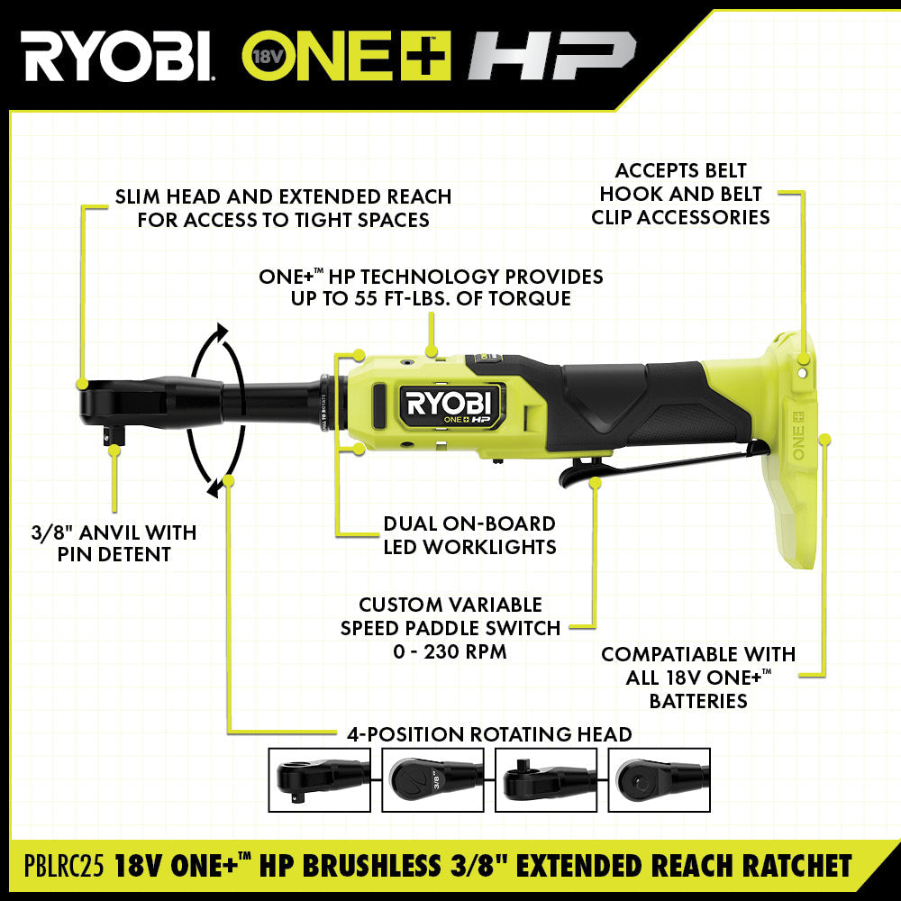 18V ONE+ HP BRUSHLESS 3/8" EXTENDED REACH RATCHET KIT Image 2