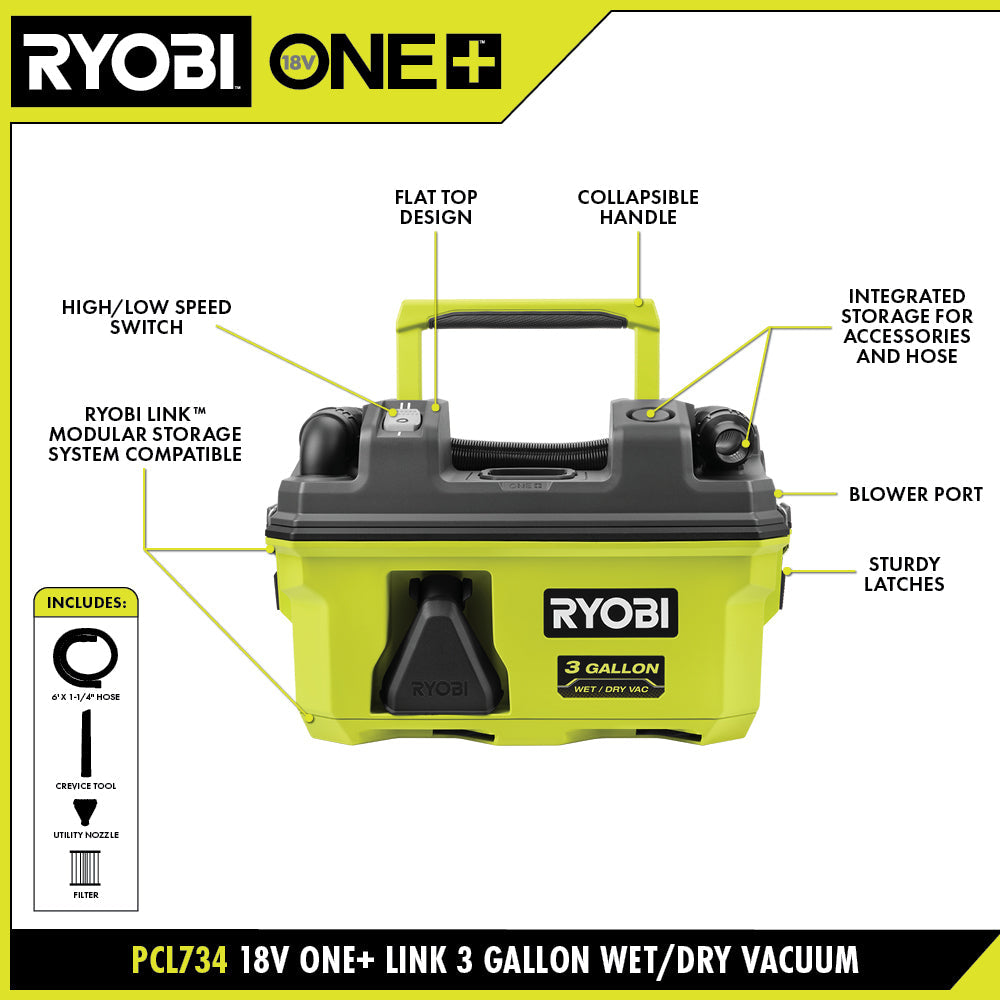 18V ONE+ LINK™ 3 GALLON WET/DRY VACUUM Image 2